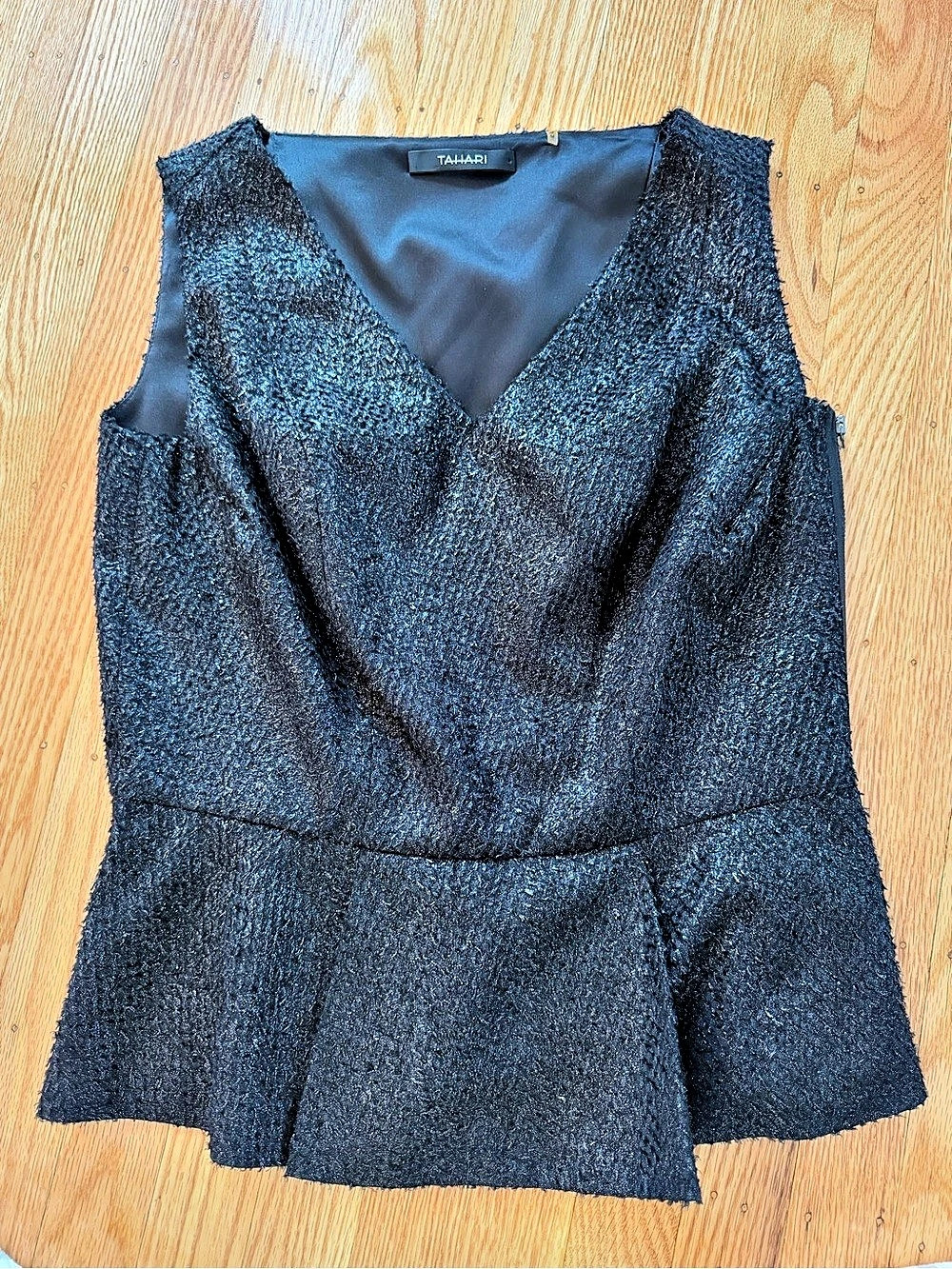 Tahari Peplum V-Neck Top in Black